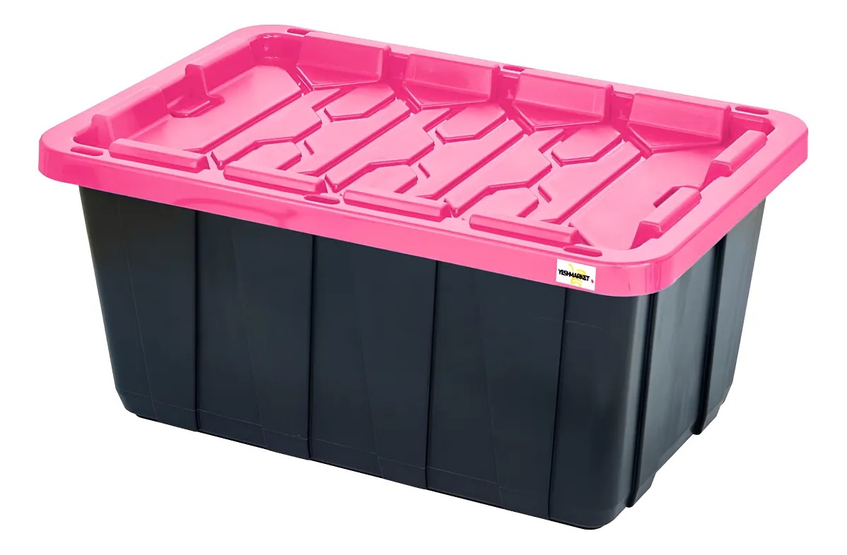 Caja Plástica 102 L Negro con Tapa Rosa al mayoreo — Yesh Market