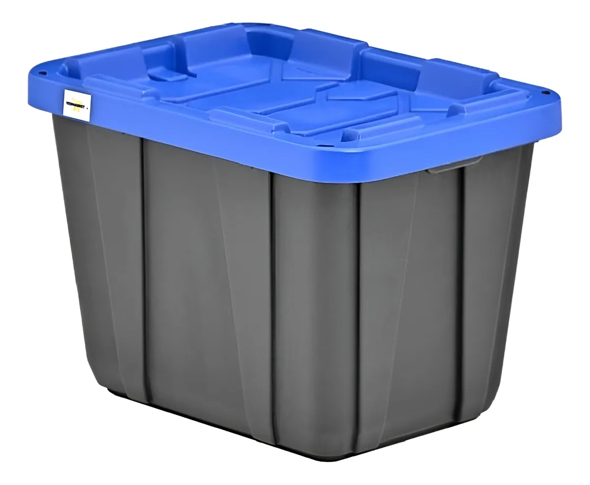 Caja Plástica 54 L Negro con Tapa Azul al mayoreo — Yesh Market
